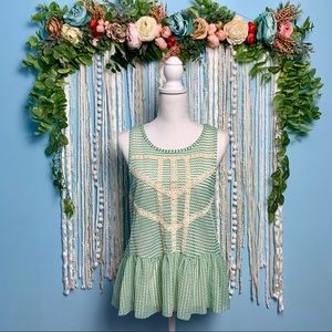 Free People Striped Lace Inset Peplum Top Small